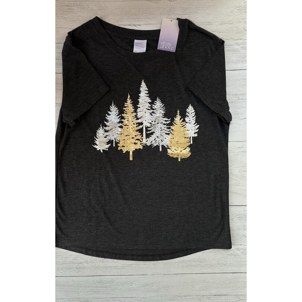 Stars Above T-Shirt Sleep Shirt XS Metallic Trees - Picture 1 of 7